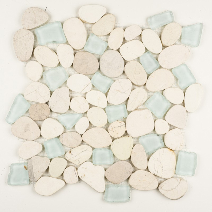 Sea Glass Pebbles Sea Foam 12" x 12" Mosaic GBTile Collections