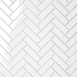 Bedrosians Le Cafe - White Glossy 1" x 3" Herringbone Porcelain Mosaic