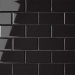 Bedrosians Le Cafe - Black Glossy 2" x 4" Off Set Porcelain Mosaic