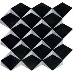 Emser Bizou - Black / White Crest Groutless Marble Mosaic