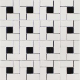 Tesoro Gallery Porcelain Mosaics - White Matte Black Dot 1" x 2" Pinwheel Mosaic