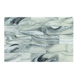 Tesoro Clouds - Thunder Glass White On Black 3" x 9" Wall Tile