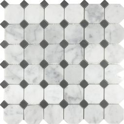 Tesoro Metropolitan Blends - Octagon White Cararra With Black Dot