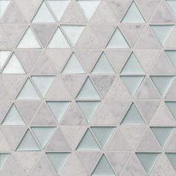 Bedrosians Kaikos - Blue & White Carrara Triangle Glass & Stone Mosaic