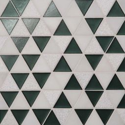 Bedrosians Kaikos - Dark Green & Oriental White Triangle Glass & Stone Mosaic