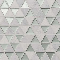 Bedrosians Kaikos - Silver & White Carrara Triangle Glass & Stone Mosaic