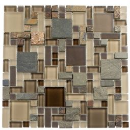 Zio Glass & Slate - Rustic Taupe Block Random Mosaic