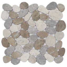 Tesoro Ocean Stones - Coin Light Grey/Tan/White Pebble Mosaic