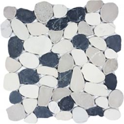 Tesoro Ocean Stones - Black / White / Tan Sliced Pebble Mosaic