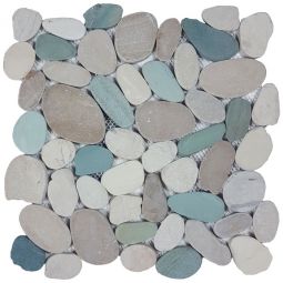 Tesoro Ocean Stones - White / Green / Tan Sliced Pebble Mosaic