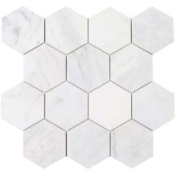 Tesoro Ice White- Honed 3" Hex Stone Mosaic