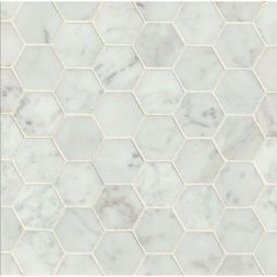 Bedrosians White Carrara - 2" Hexagon Honed Floor & Wall Mosaic