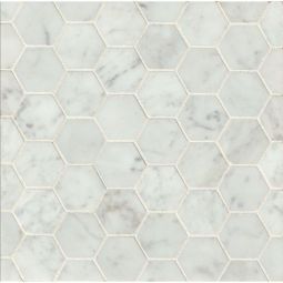 Bedrosians White Carrara - 2" Hexagon Polished Floor & Wall Mosaic
