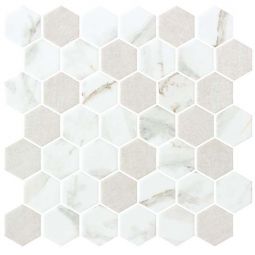 Zio New Belfont - Griego Elegance Hex Recycled Glass Mosaic