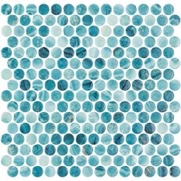 Tesoro Vanguard - Forest Aqua Penny Round Glass Mosaic