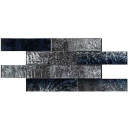 Tesoro Terra Bella - Silver Blue Foil 2" x 8" Glass Mosaic
