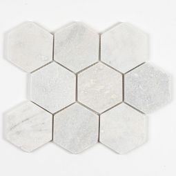 Tumbled Stone 4" Hexagons - Glacier White