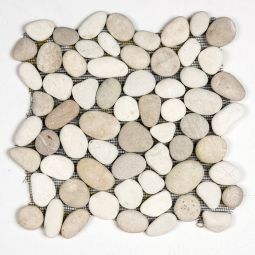 Natural River Pebbles - White & Tan 12" x 12" Mosaic